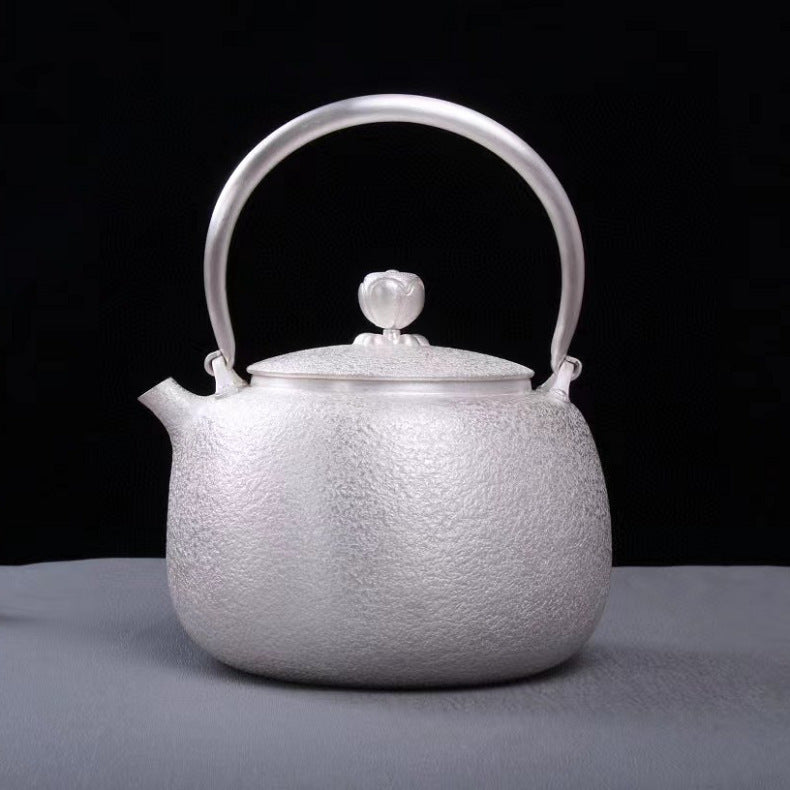 Collector-grade 9999 silver fish-roe texture kettle