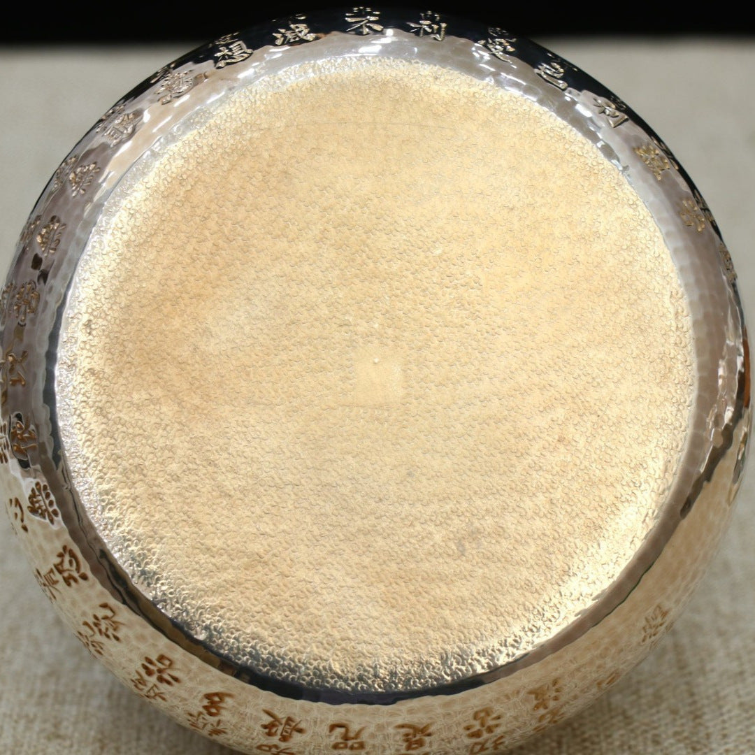 9999 pure silver Heart Sutra tea kettle with jade-style lid ring