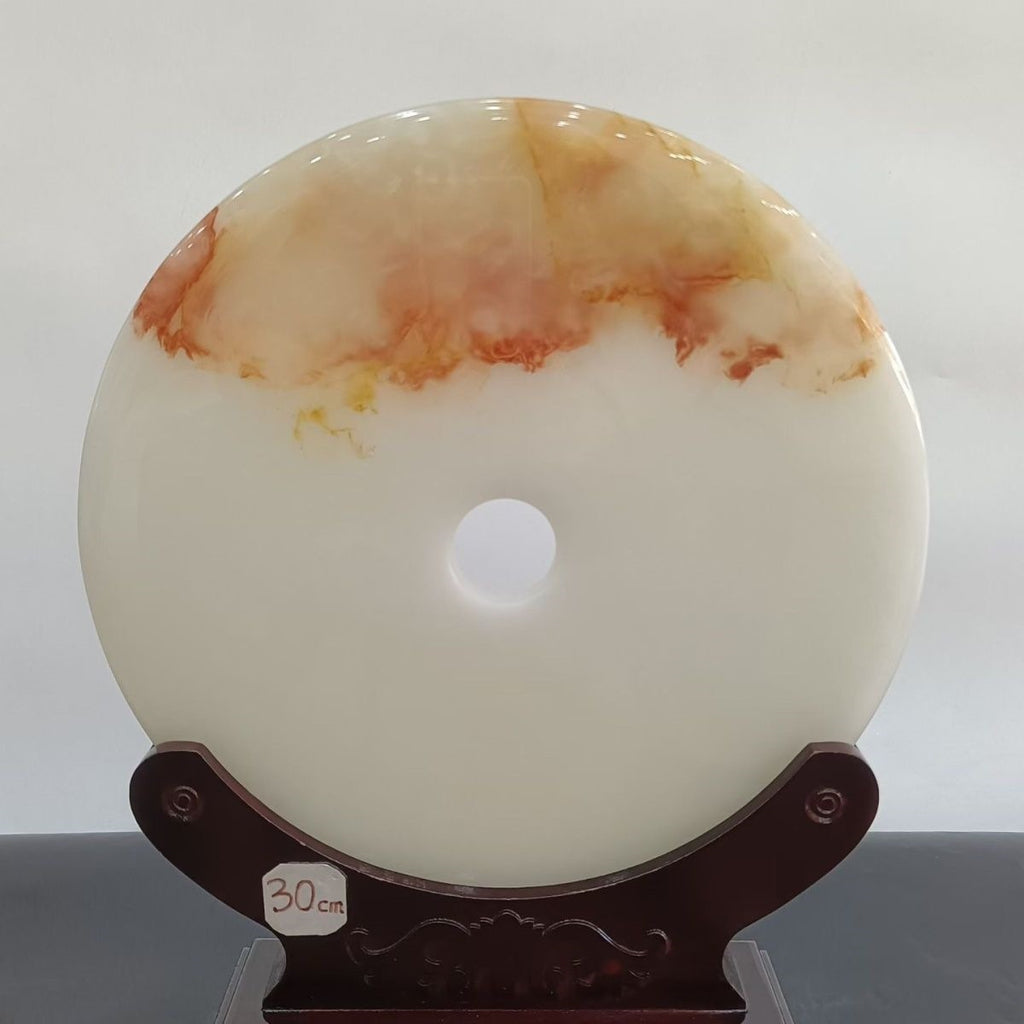 Pattern 05 Sunset Ridge natural Afghan stone Chinese peace buckle bi-disc ornament 20 cm with wood display stand