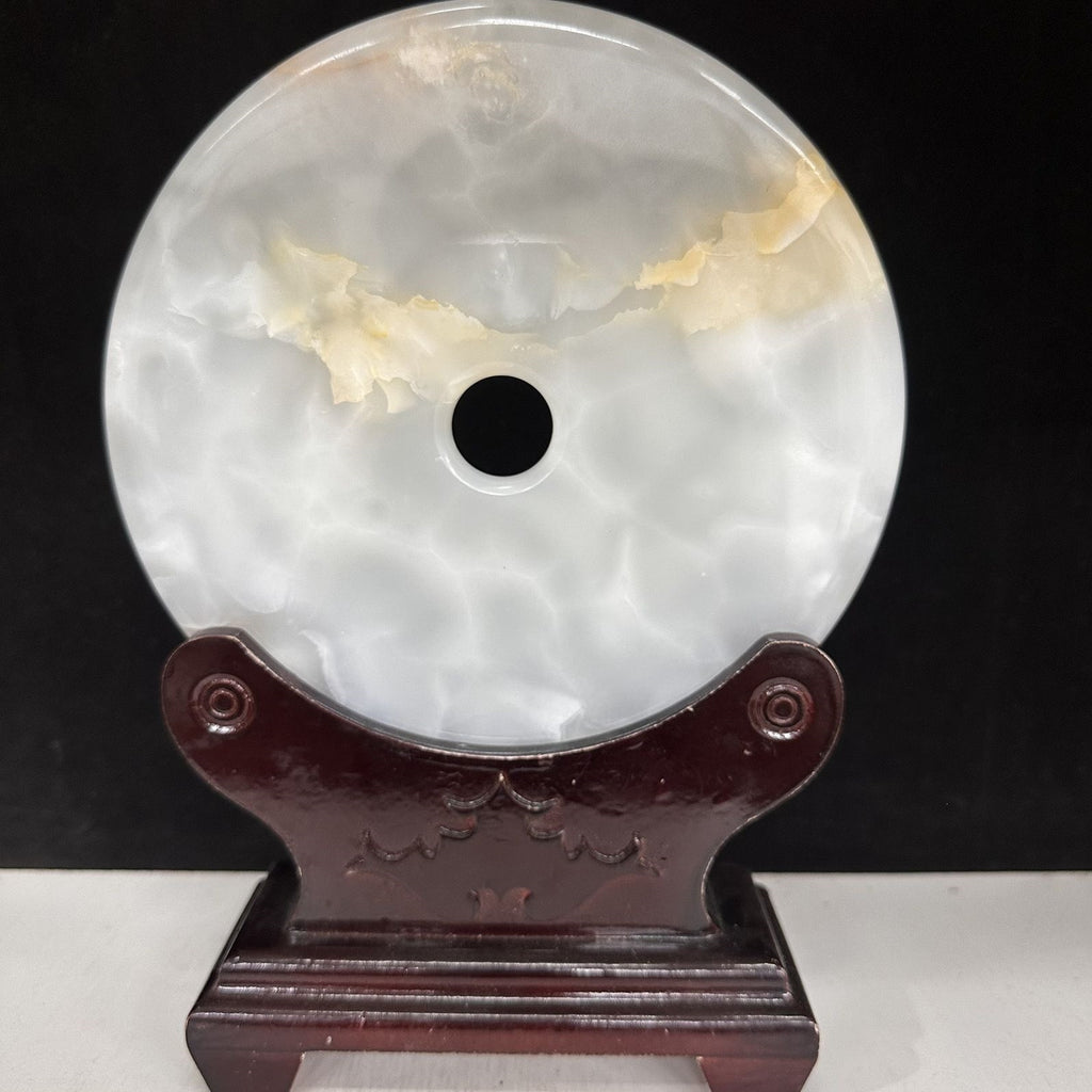 Pattern 06 Cloud Crystal natural Afghan stone Chinese peace buckle bi-disc ornament 20 cm with wood display stand