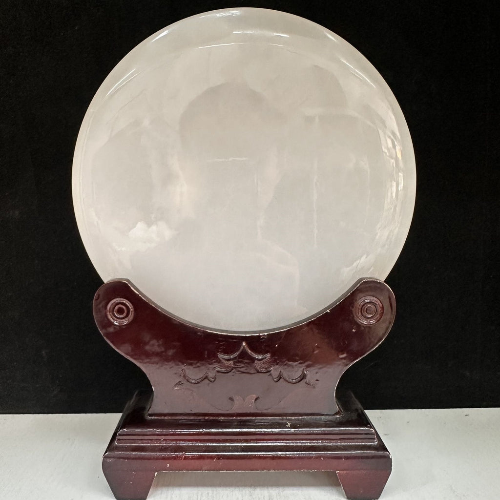 Pattern 10 Pure Frost natural Afghan stone Chinese peace buckle bi-disc ornament 20 cm with wood display stand