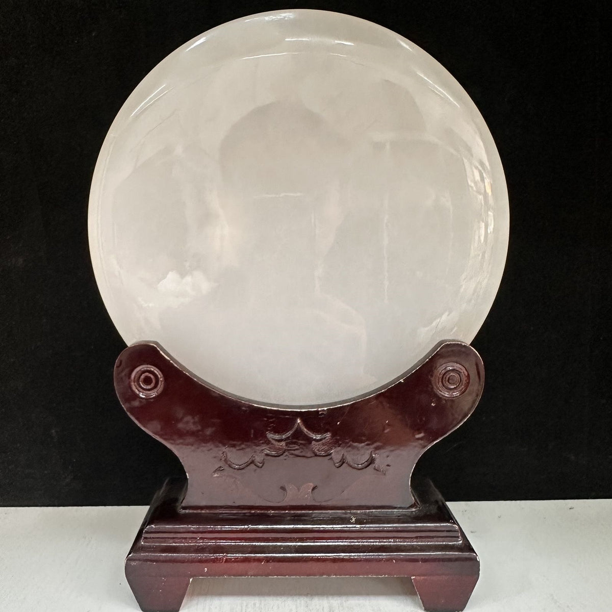 Pattern 10 Pure Frost natural Afghan stone Chinese peace buckle bi-disc ornament 20 cm with wood display stand