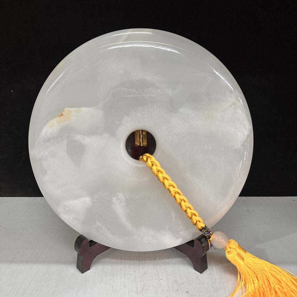 Pattern 12 Ice Cloud natural Afghan stone Chinese peace buckle bi-disc ornament 20 cm with wood display stand