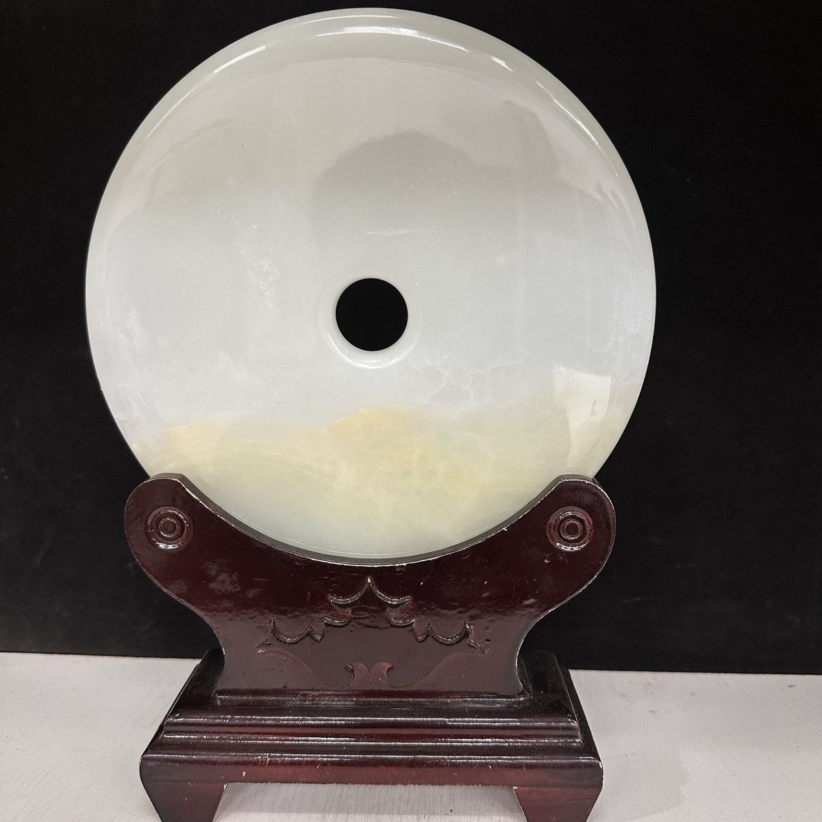 Pattern 16 Moonlit Sand natural Afghan stone Chinese peace buckle bi-disc ornament 20 cm with wood display stand