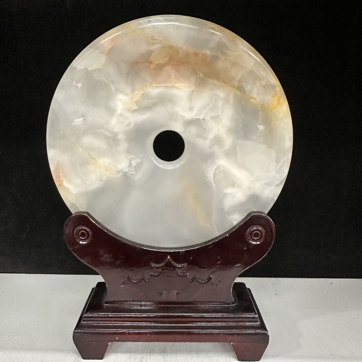 Pattern 23 Amber Crystal natural Afghan stone Chinese peace buckle bi-disc ornament 20 cm with wood display stand
