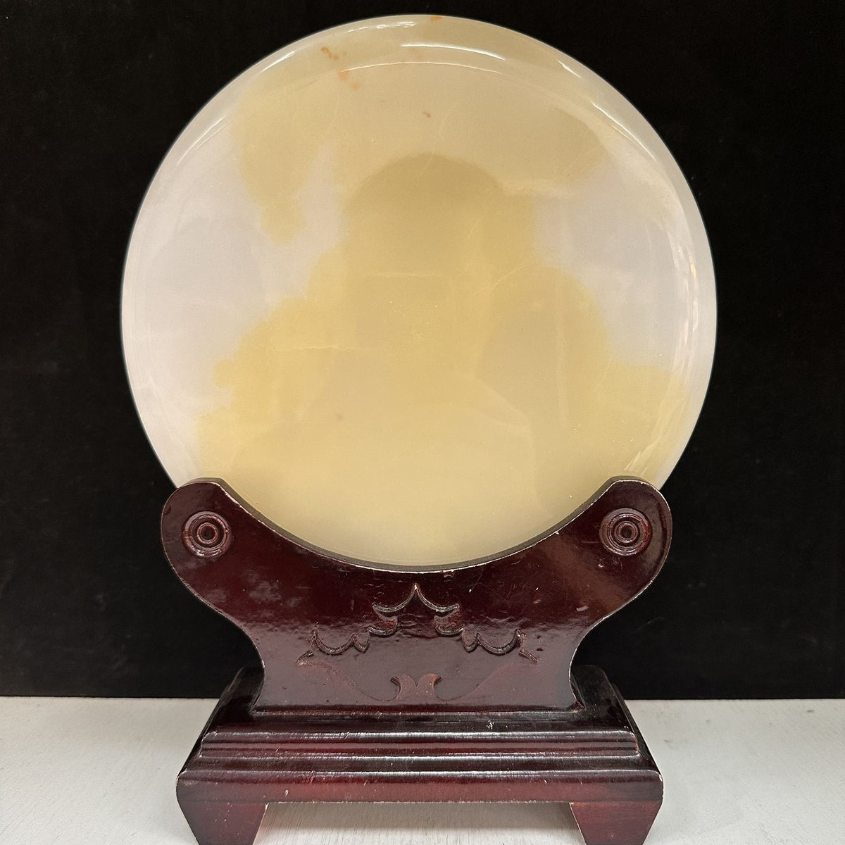 Pattern 32 Warm Honey natural Afghan stone Chinese peace buckle bi-disc ornament 20 cm with wood display stand