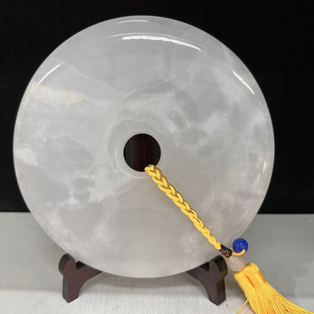Pattern 44 Glacier Cloud natural Afghan stone Chinese peace buckle bi-disc ornament 20 cm with wood display stand