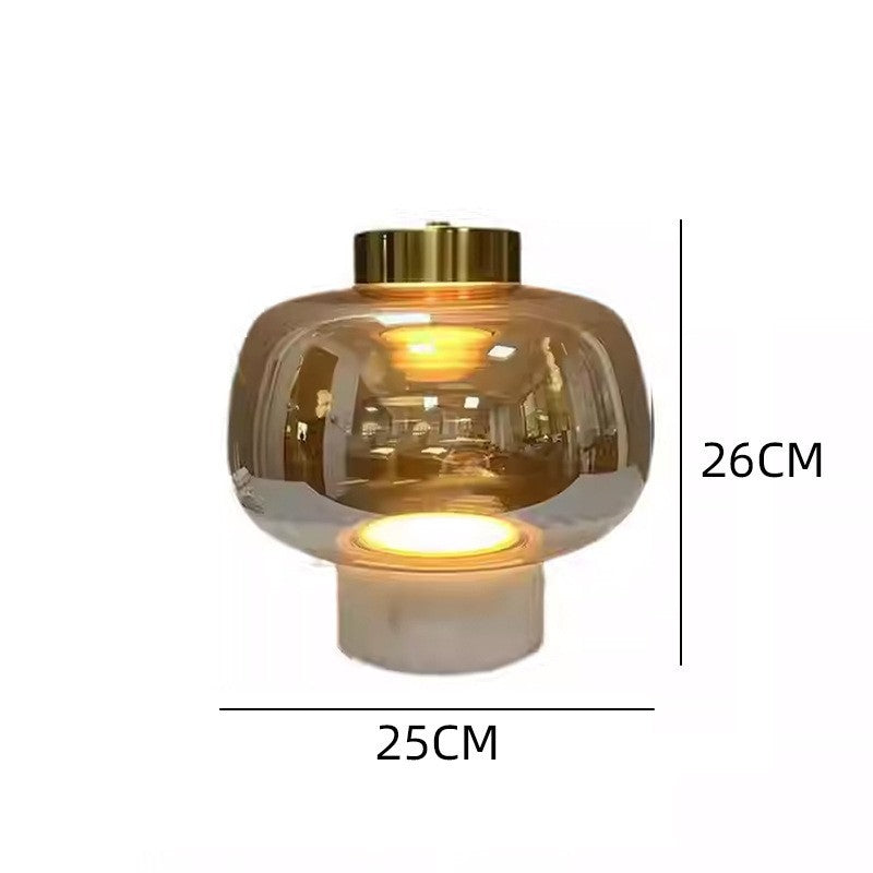 Amber glass globe table lamp dimensions 25cm wide by 26cm high