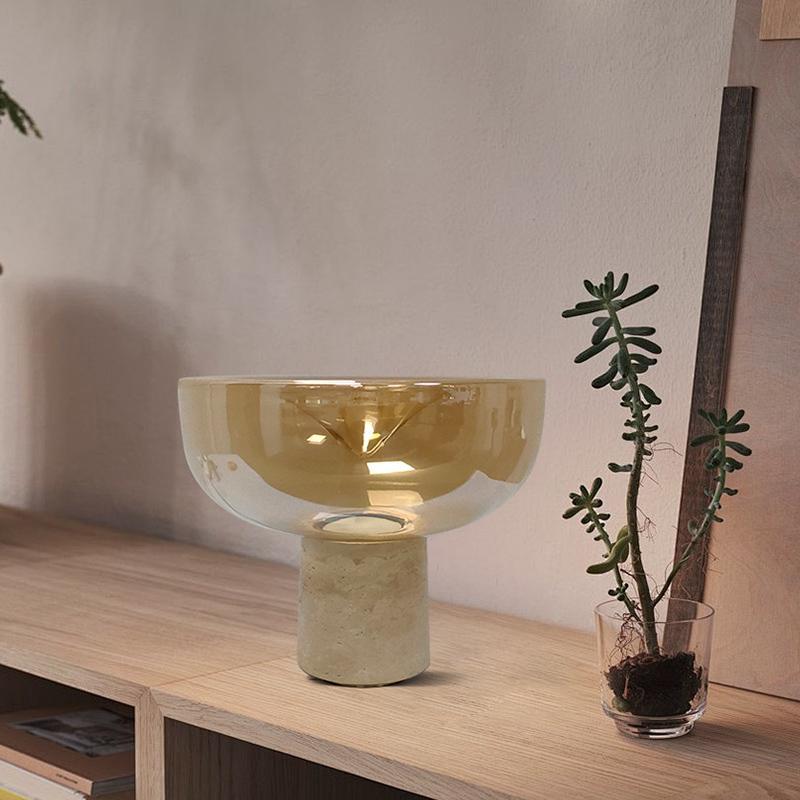 Amber bowl travertine LED table lamp 2