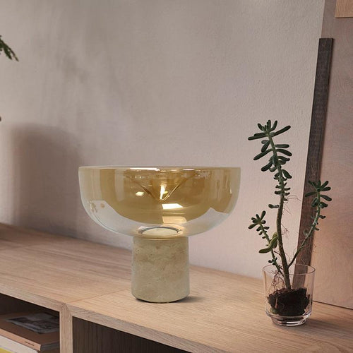 Amber bowl travertine LED table lamp 2