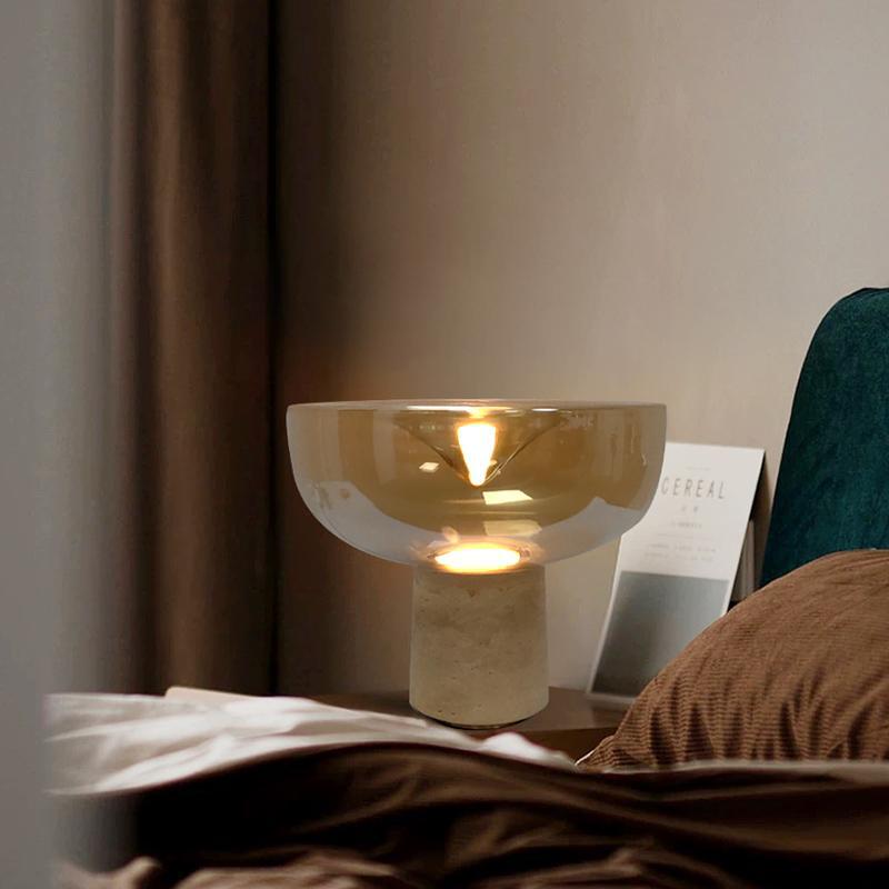 Amber bowl travertine LED table lamp 3