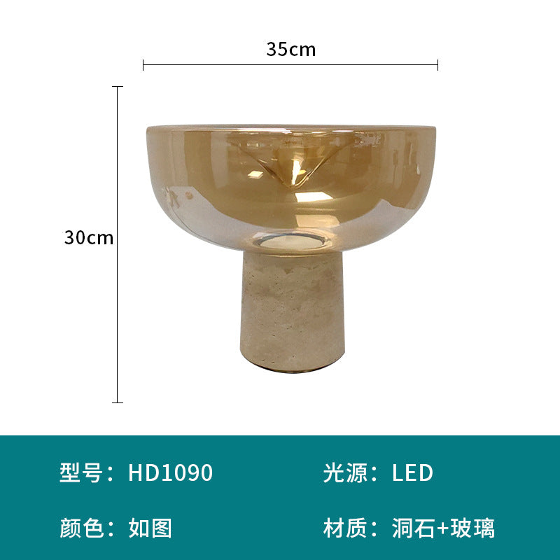 Amber bowl travertine LED table lamp 5