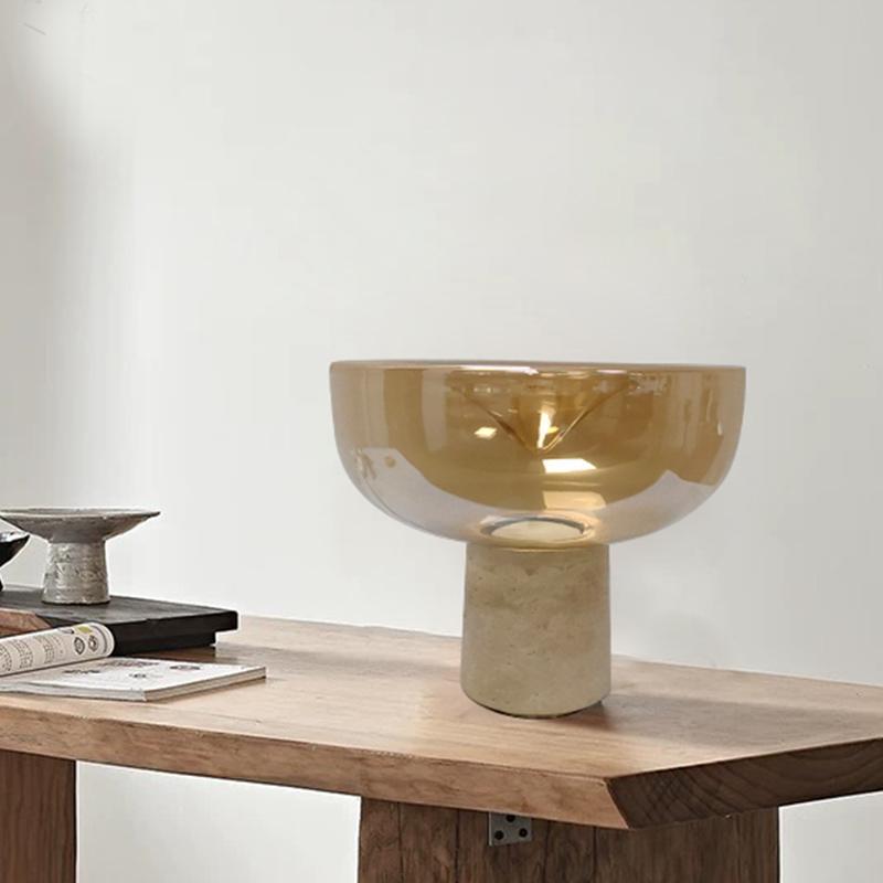 Amber bowl travertine LED table lamp 6