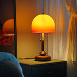 Amber Grove Glass & Wood Mushroom Table Lamp – Retro Japandi Smart Dimming Designer Bedside Light