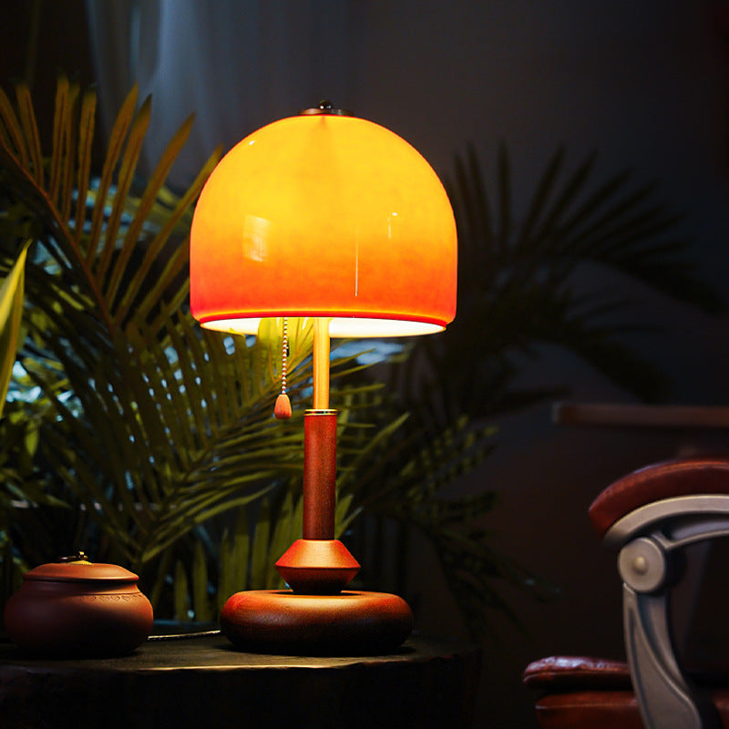 Amber Grove glass and wood mushroom table lamp 2