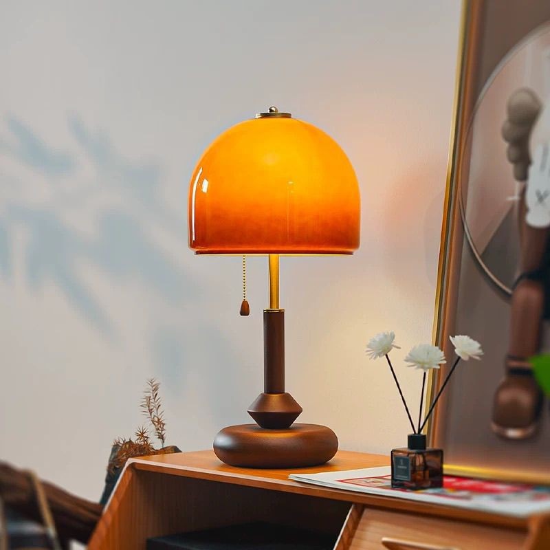 Amber Grove glass and wood mushroom table lamp 5