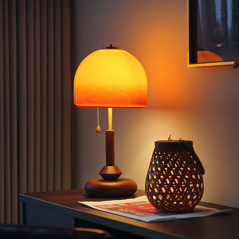 Amber Grove glass and wood mushroom table lamp 7