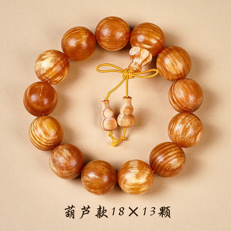 Amber-wood-style 18mm bracelet with 13 round beads and gourd-shaped hanging accents