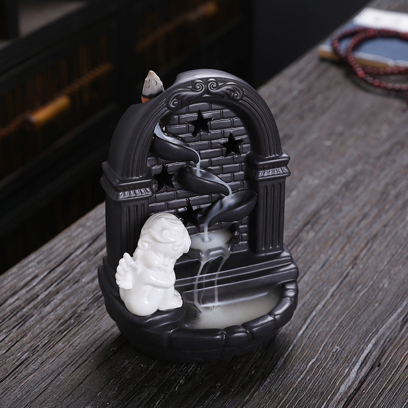 Moonlit arch angel backflow incense burner in dark finish