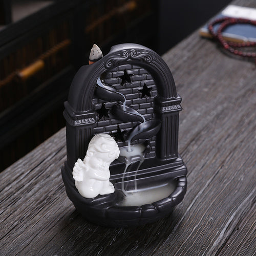 Moonlit arch angel backflow incense burner in dark finish