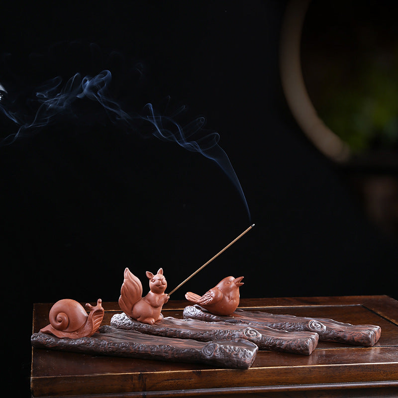 Animal incense stick holder collection with squirrel bird rabbit cat and mouse styles