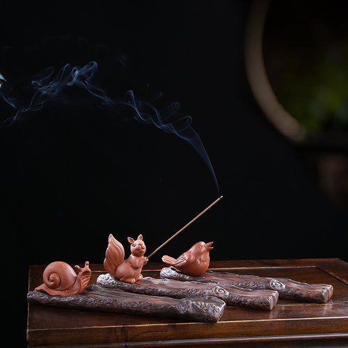 Animal incense stick holder collection with squirrel bird rabbit cat and mouse styles