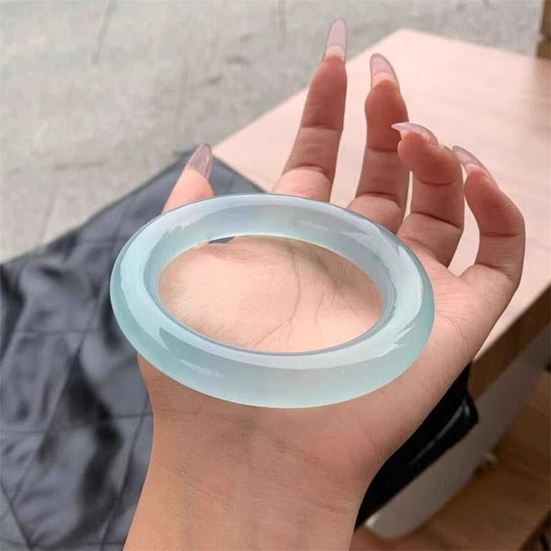 Certified aqua quartzite jade bangle in high-ice Tianqing blue tone