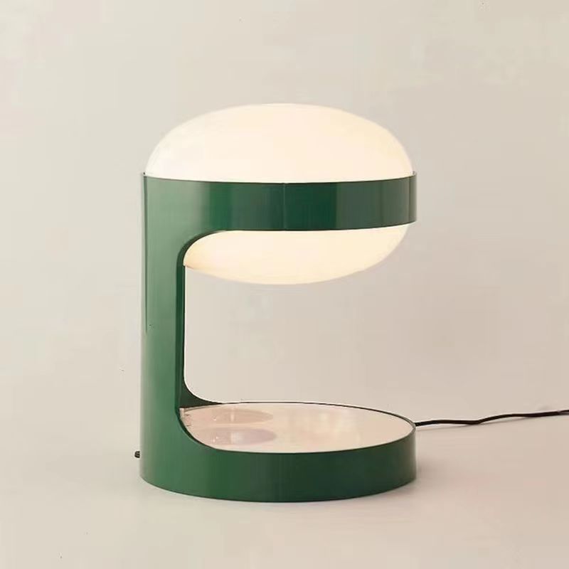 Green postmodern sculptural table lamp with opal globe diffuser