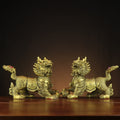 Ba Bao Qilin Eight Treasures copperware paired display with two facing Chinese auspicious Qilin for office entrance and business opening decor