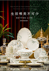 Baiyu Huayu White Floral Bone China Dinnerware Set – Jingdezhen Gold-Rimmed 40, 60 or 100-Piece Tableware