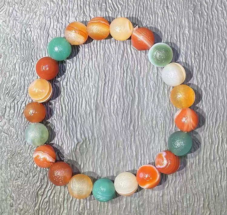 Striped banded agate round bead bracelet Chinese wenwan style