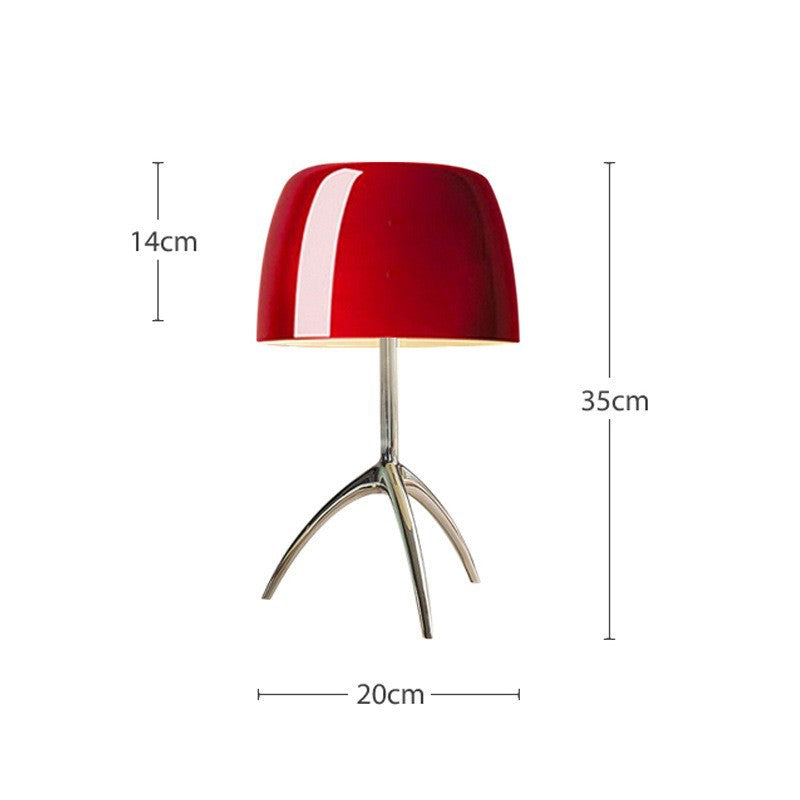 Small wine red Bauhaus glass tripod lamp 20cm wide by 35cm high