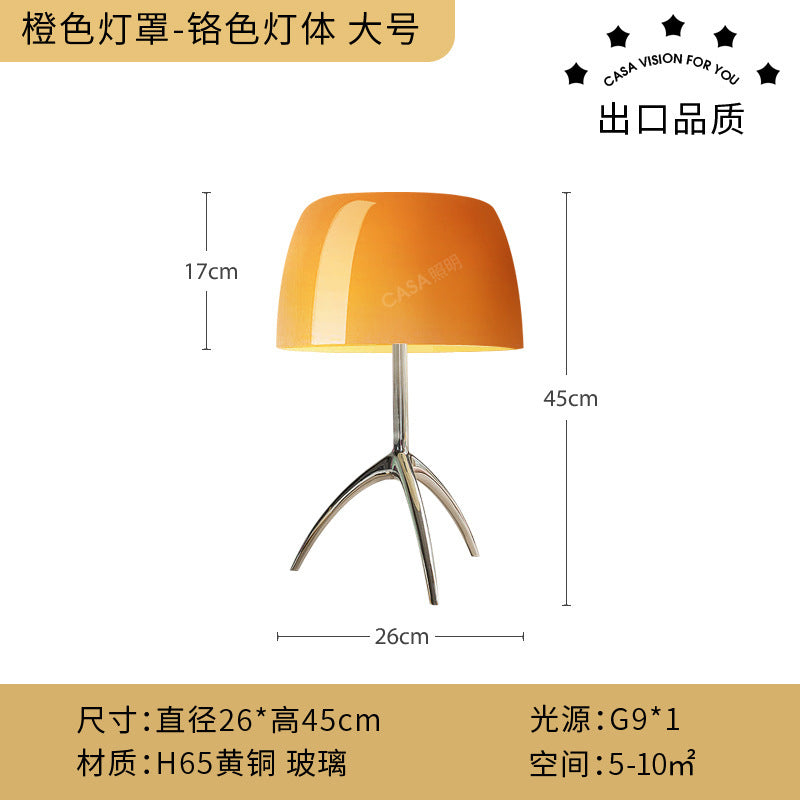 Large orange yellow glass tripod lamp 26cm wide by 45cm high
