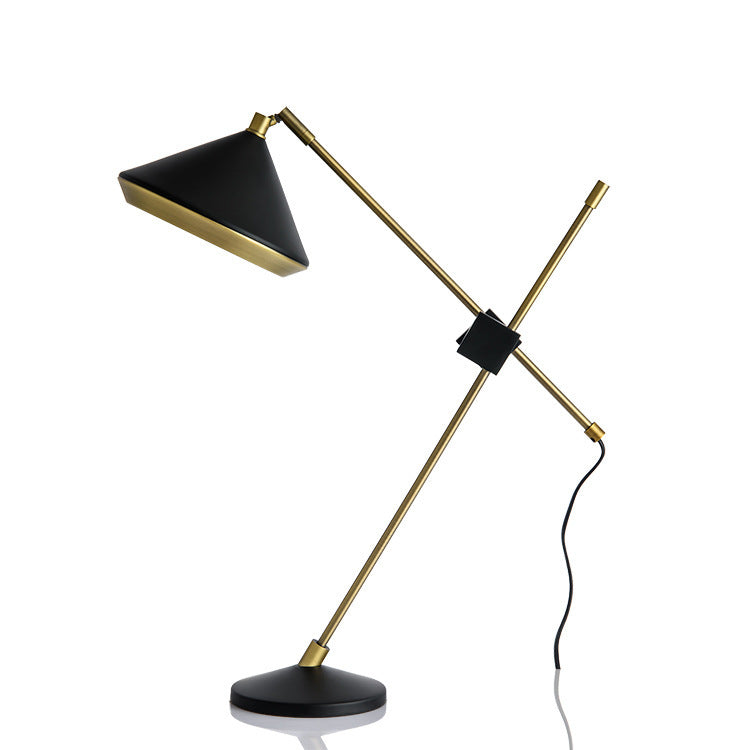Black and antique brass geometric G9 table lamp with adjustable designer arm, view 2