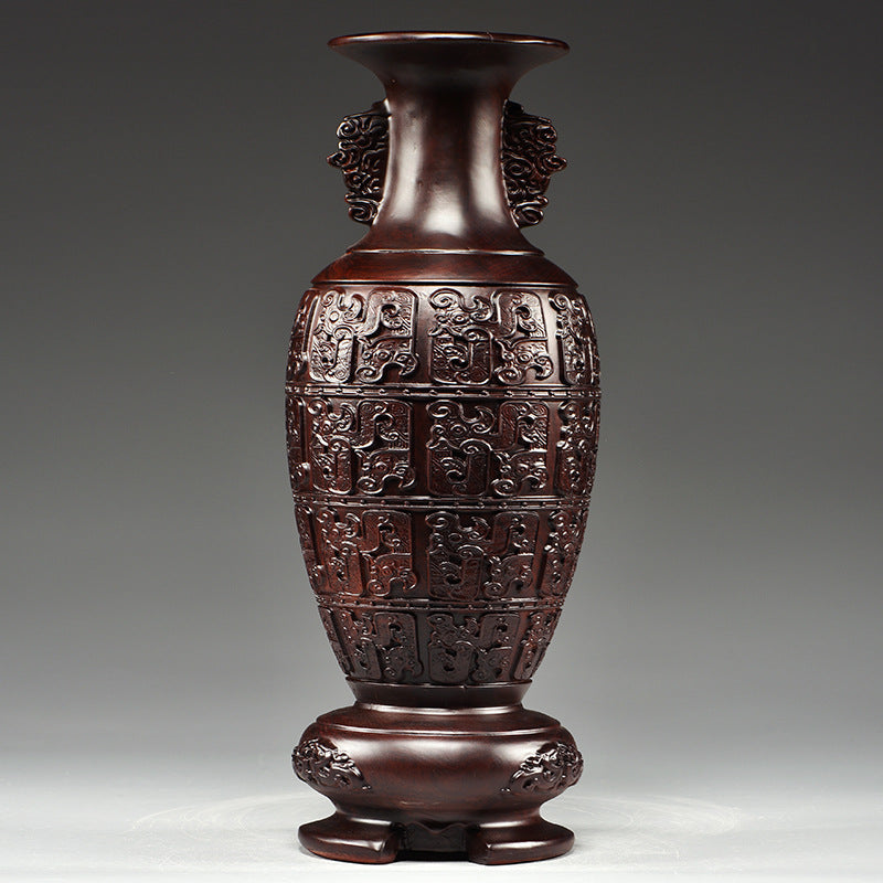 Black ebony trade-name wood Han-style carved decorative vase for entrance console living room office and reception styling