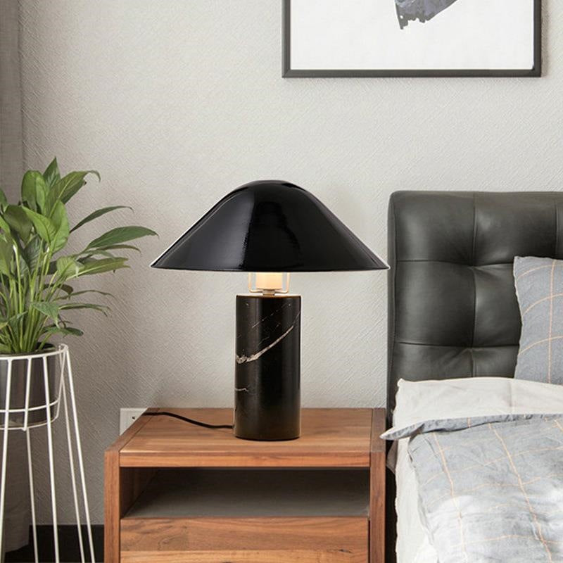 Black marble mushroom table lamp in modern bedroom