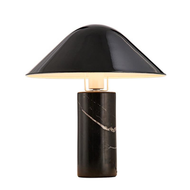 Black marble mushroom lamp with glossy black dome shade
