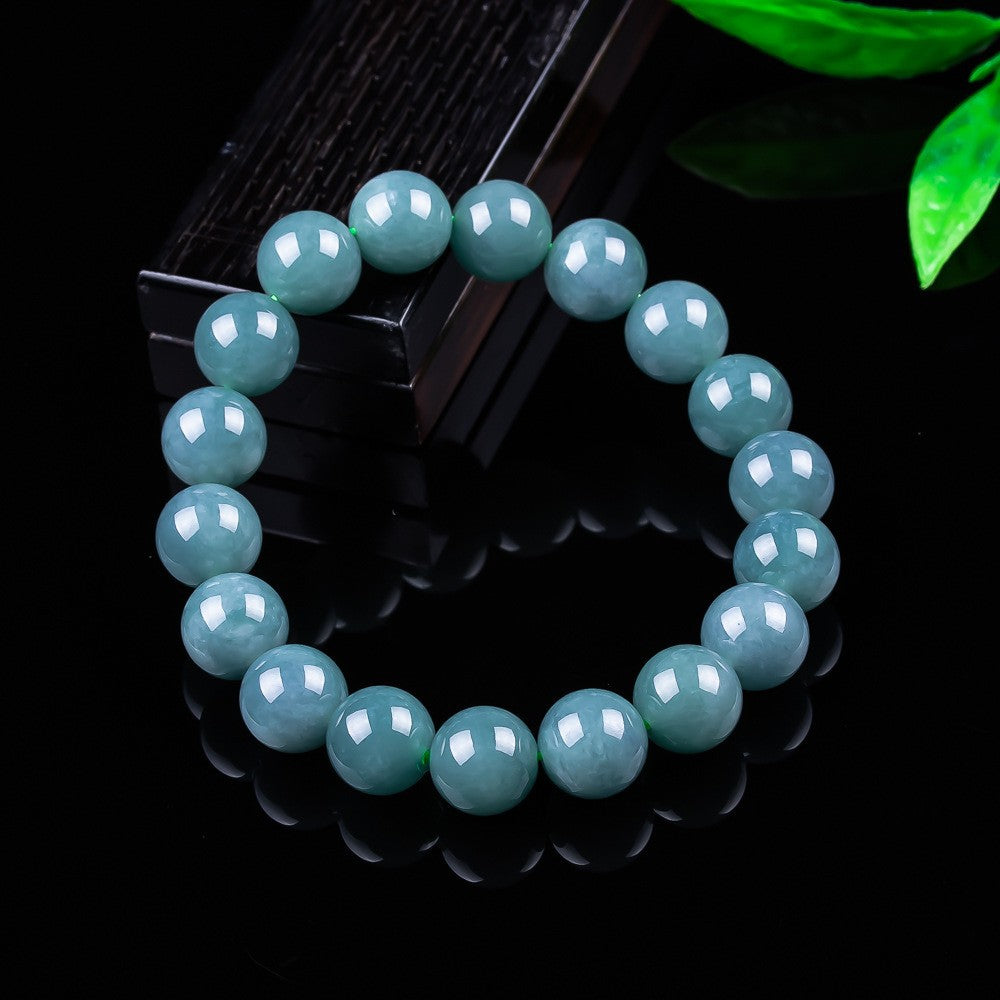 Natural Grade A jadeite blue-water round bead bracelet
