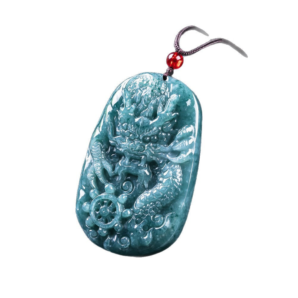 Natural Grade A jadeite dragon pendant side and polish detail
