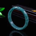 Certified natural blue water jadeite dragon and phoenix carved bangle bracelet