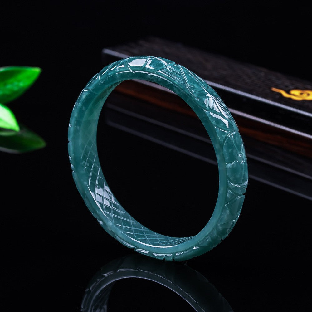 Certified natural blue water jadeite dragon and phoenix carved bangle bracelet