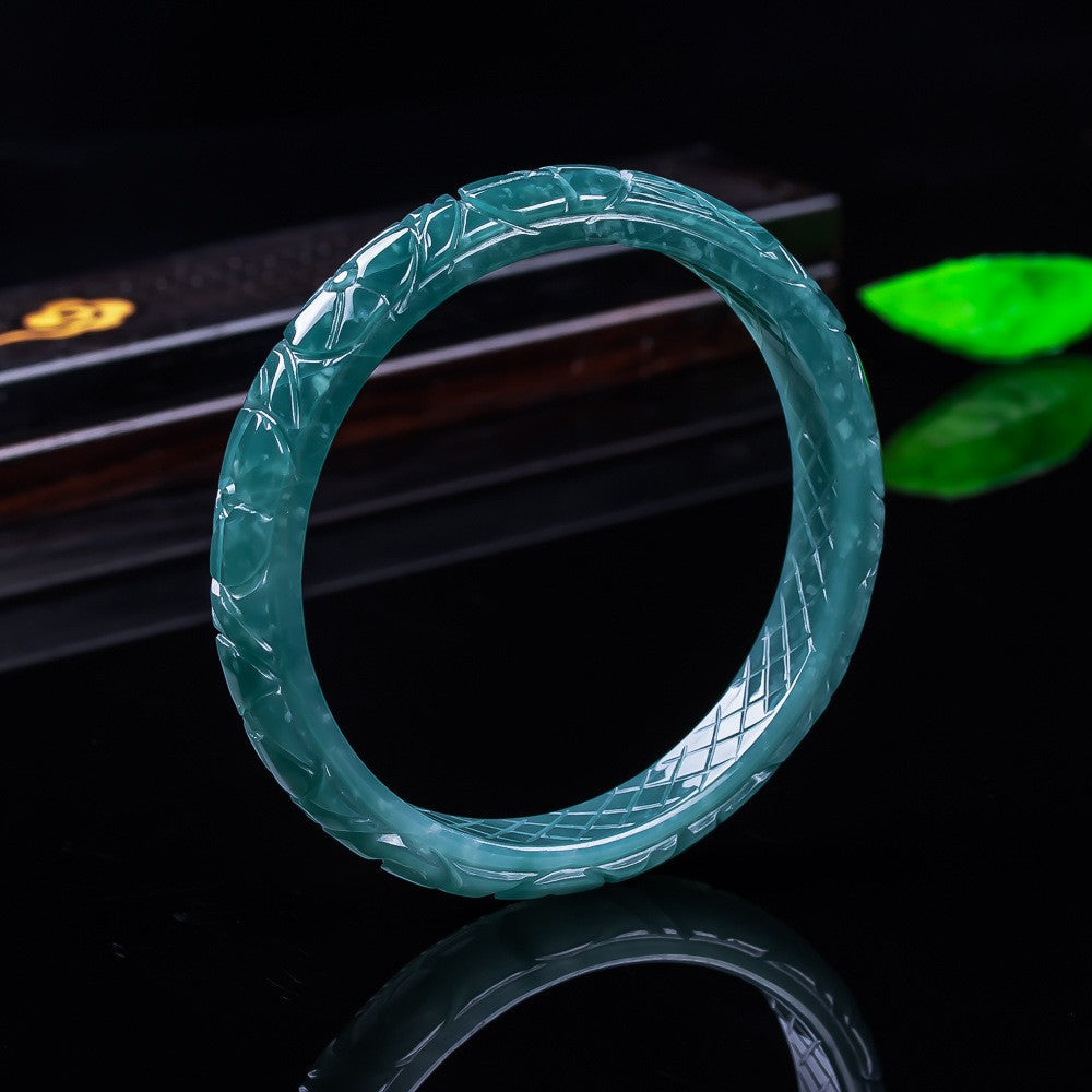 Certified blue water jadeite bangle bracelet under studio light