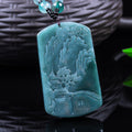Certified natural Grade A blue water jadeite landscape pendant with mountain pavilion carving