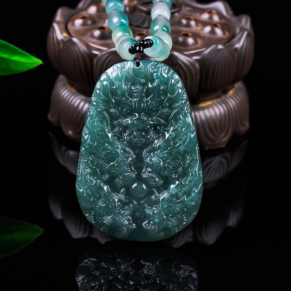 62.5 millimeter Grade A jadeite nine dragon carved pendant product view