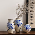 Blue and white wisteria ceramic vase collection in New Chinese interior