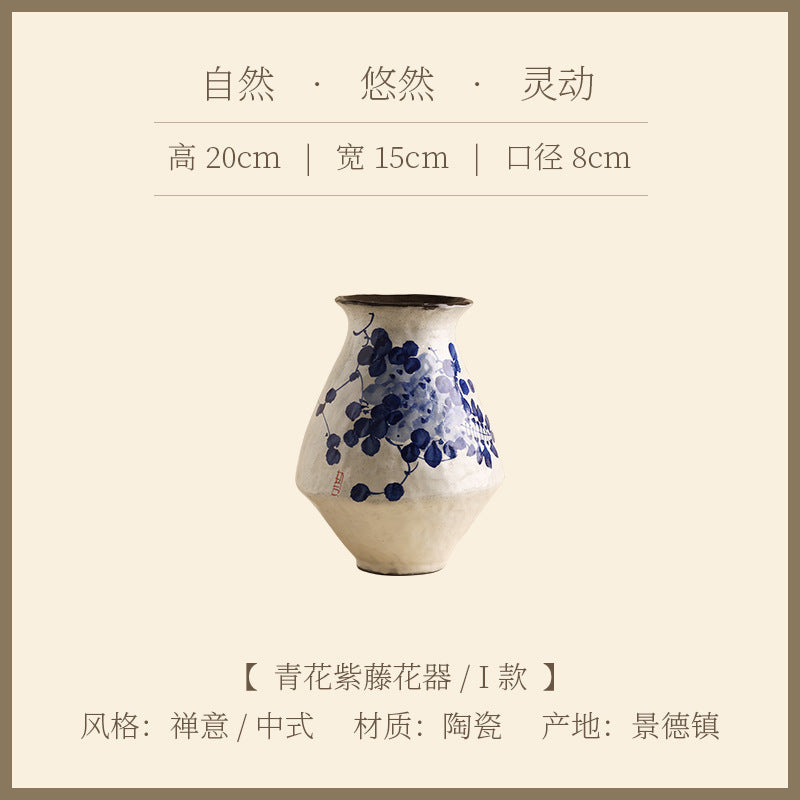 New Chinese blue and white wisteria vase for console table flower arranging