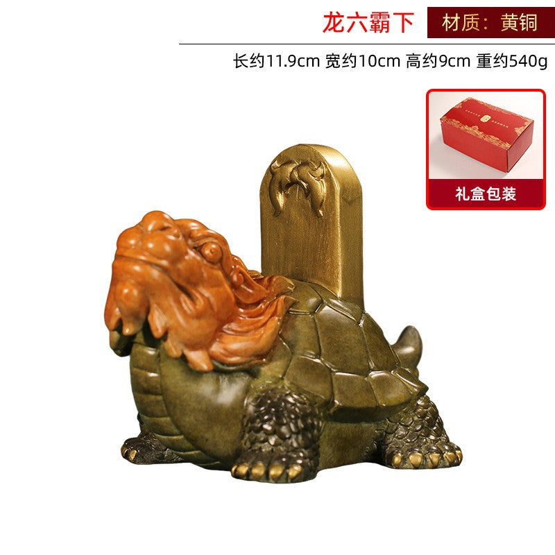 Yellow brass Baxia 霸下 sixth Son of the Dragon turtle stele sculpture, approximately 11.9cm long 9cm high and 540g