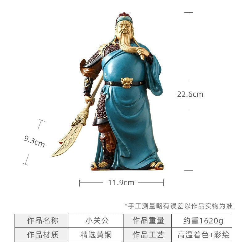 Yellow brass Guan Yu sculpture dimensions approximately 22.6cm high 11.9cm wide and 1.62kg