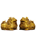 Pair of yellow brass Pixiu fortune wealth beasts for Chinese Feng Shui home office entrance decor