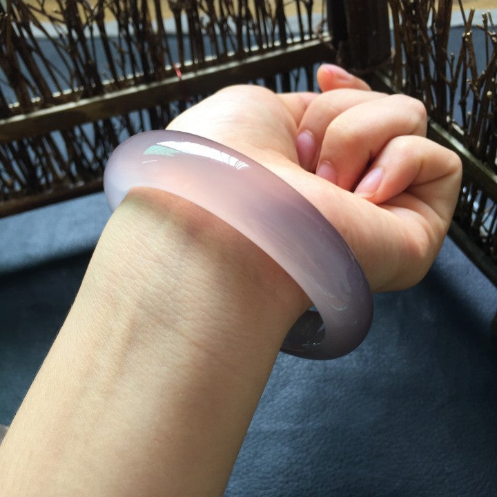 Natural pink purple chalcedony agate bangle bracelet detail